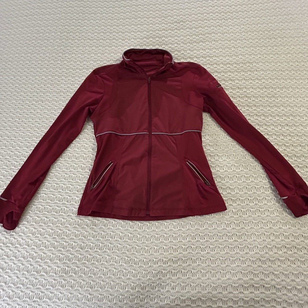 Athleta Women's Reflective Track Jacket Red Medium Back Pocket